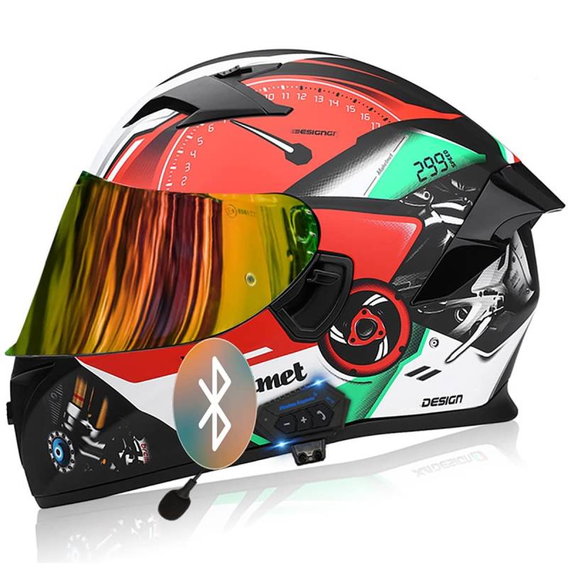 SDFGDFD Bluetooth-Integralhelm - Motorrad-Integralhelm - RollerHelm Bluetooth-Helm Mit Doppelvisier, ECE/DOT Genehmigt Motorradhelm Für Damen Und Herren von SDFGDFD