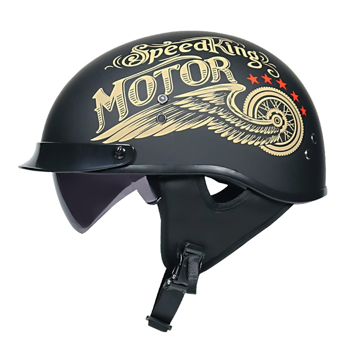 SDFGDFD Motorradhelm Retro Halbhelm Chopper Helm DOT/ECE Zertifizierung Klassisch Motorradhelm Erwachsene Damen Und Herren Mit Sonnenblende Halbschalenhelm Halbschale Jethelm von SDFGDFD