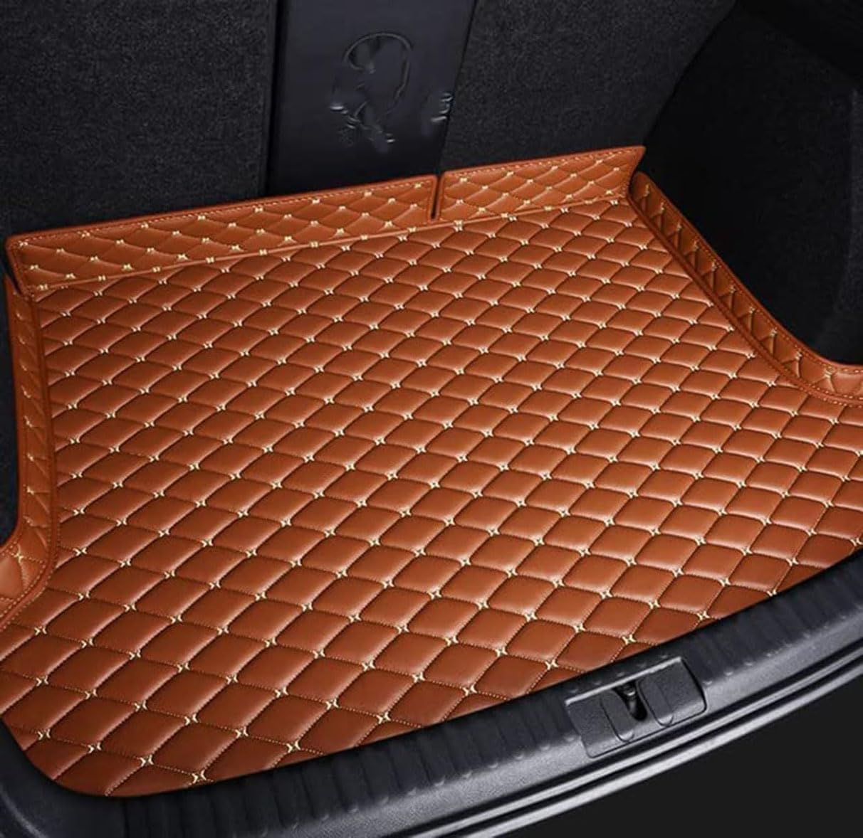 Auto Leder Kofferraummatten für Hyundai New Santafe 7 Seats 2006-2012 Kofferraum Cargo Schutzmatte,Auto Kofferraumwanne Innenmatte Zubehör,E/Brown von SDFSDEPIE