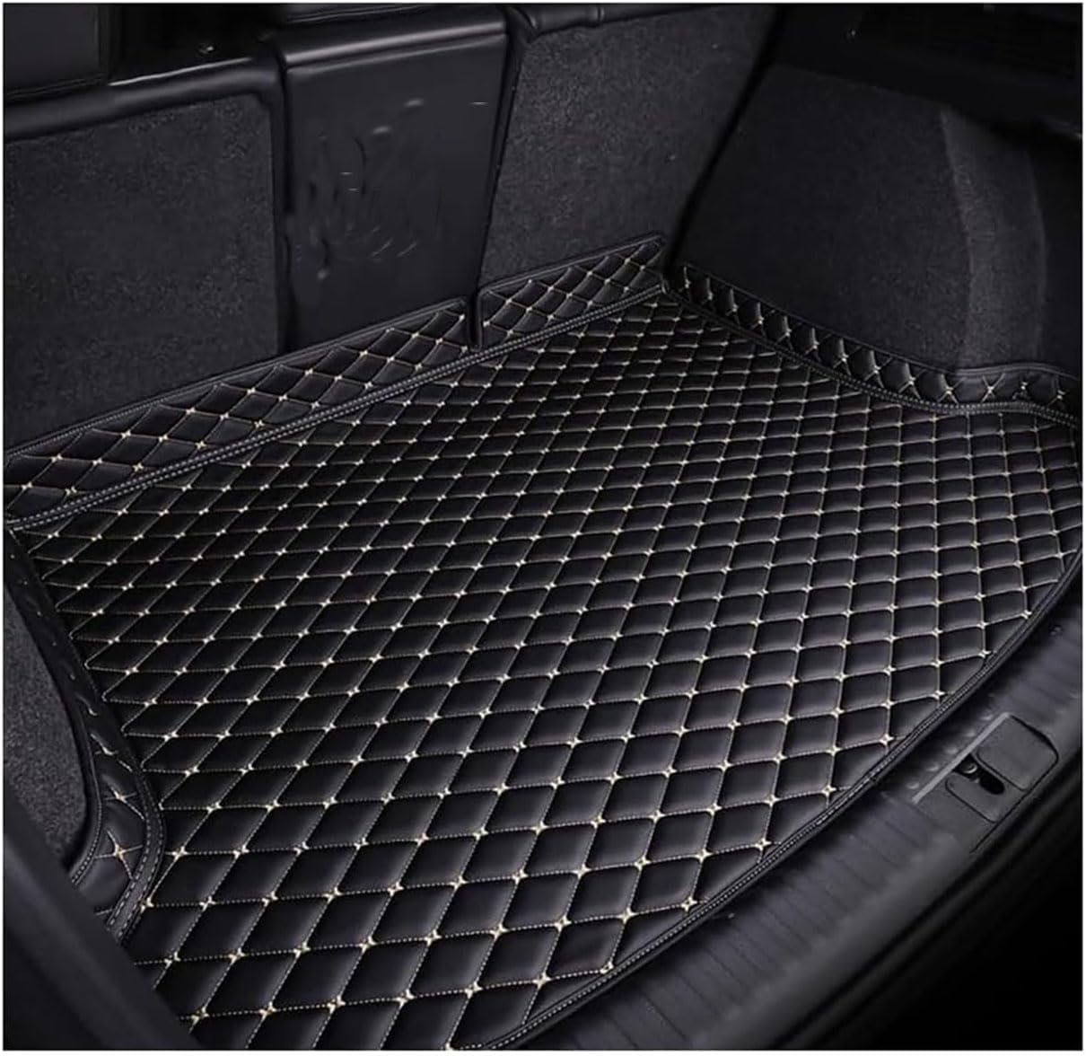 Auto Leder Kofferraummatten für Mitsubishi Outlander 5 Seats 2016-2018(Low Profile) Kofferraum Cargo Schutzmatte,Auto Kofferraumwanne Innenmatte Zubehör,C/Black-beige von SDFSDEPIE