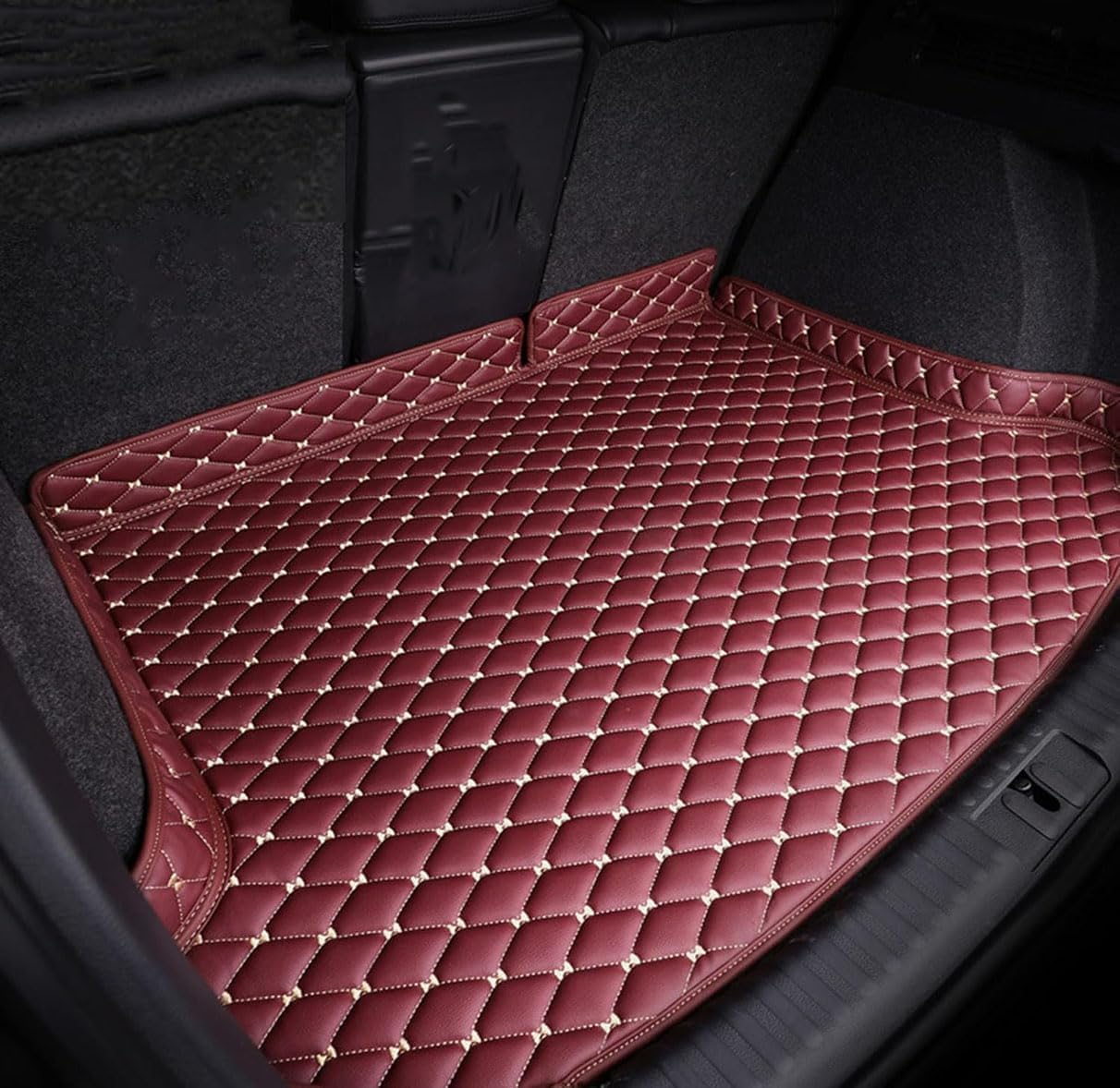 Auto Leder Kofferraummatten für Mitsubishi Pajero V73 7 Seats 2008-2011 Kofferraum Cargo Schutzmatte,Auto Kofferraumwanne Innenmatte Zubehör,G/Red von SDFSDEPIE