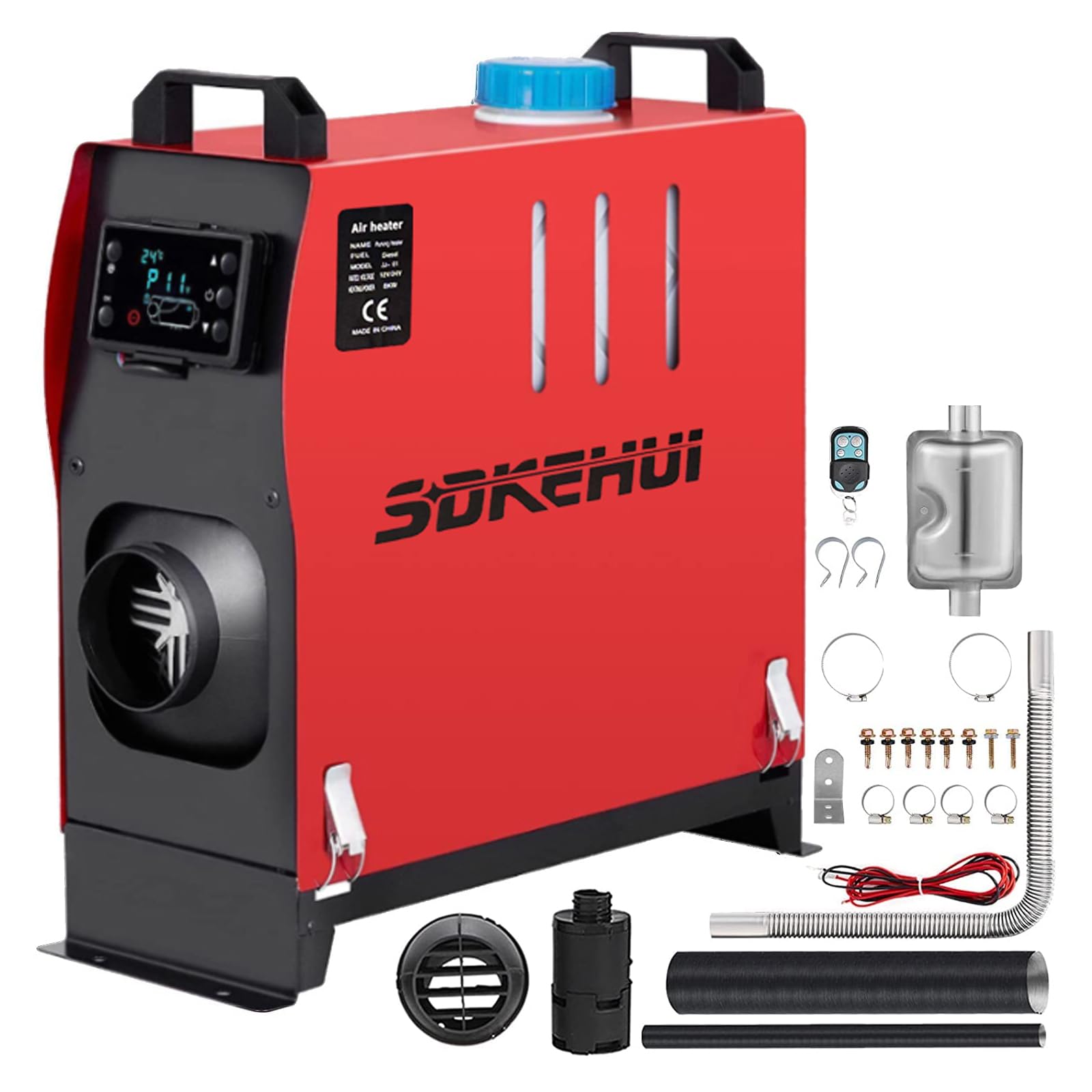 SDKEHUI 8KW Diesel Standheizung, 12V Diesel Luftheizung Kraftstoff Auto Heizung Lufterhitzer Dieselheizung mit Fernbedienung LCD Monitor für RV, Boote,rot von SDKEHUI