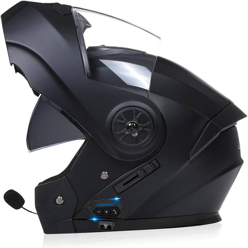 Adults Klapphelm Mit Bluetooth, Motorrad Integrierter Bluetooth-Helm Mit Doppelvisier, ECE Zertifizier Motorradhelm Sturzhelm Für Herren Und Damen Automatische Reaktion von SDPPTY