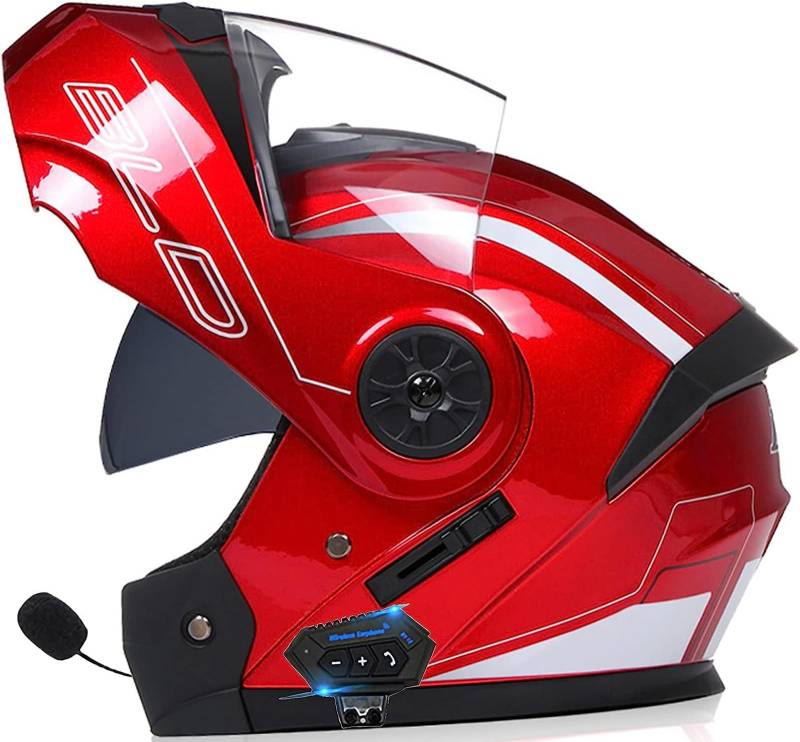 Adults Modularer Klapphelm Mit Bluetooth,Motorrad Integrierter Bluetooth-Helm Mit Doppelvisier,mit Automatische Reaktion Motorradhelm Sturzhelm Für Herren Und Damen ECE Genehmigt von SDPPTY