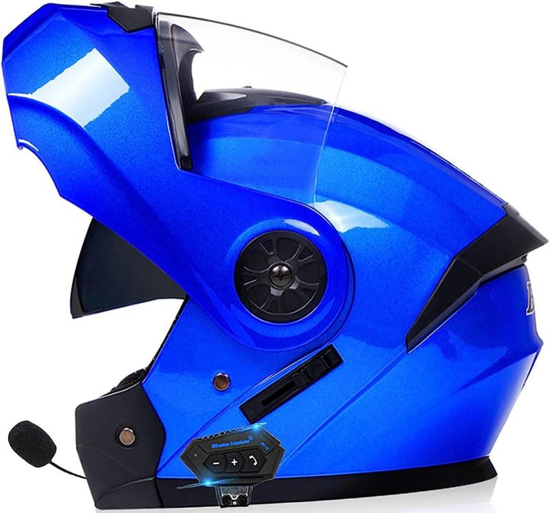 Adults Modularer Klapphelm Mit Bluetooth,Motorrad Integrierter Bluetooth-Helm Mit Doppelvisier,mit Automatische Reaktion Motorradhelm Sturzhelm Für Herren Und Damen ECE Genehmigt von SDPPTY