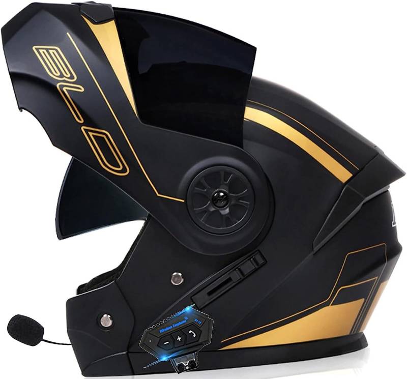 Adults Modularer Klapphelm Mit Bluetooth,Motorrad Integrierter Bluetooth-Helm Mit Doppelvisier,mit Automatische Reaktion Motorradhelm Sturzhelm Für Herren Und Damen ECE Genehmigt von SDPPTY