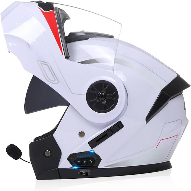 Anti-Fog Doppelspiegel Bluetooth Klapphelm Motorradhelm, Damen Herren Motocross Sturzhelm ECE Zertifiziert Klapphelm Integrierter Motorrad Bluetooth Helm Für Automatische Reaktion von SDPPTY