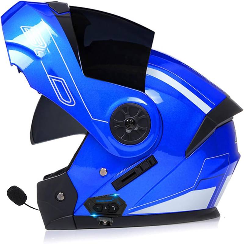 Anti-Fog Doppelspiegel Bluetooth Klapphelm Motorradhelm, Damen Herren Motocross Sturzhelm ECE Zertifiziert Klapphelm Integrierter Motorrad Bluetooth Helm Für Automatische Reaktion von SDPPTY