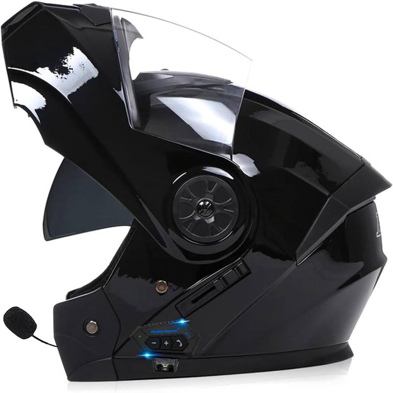 Anti-Fog Doppelspiegel Bluetooth Klapphelm Motorradhelm, Damen Herren Motocross Sturzhelm ECE Zertifiziert Klapphelm Integrierter Motorrad Bluetooth Helm Für Automatische Reaktion von SDPPTY