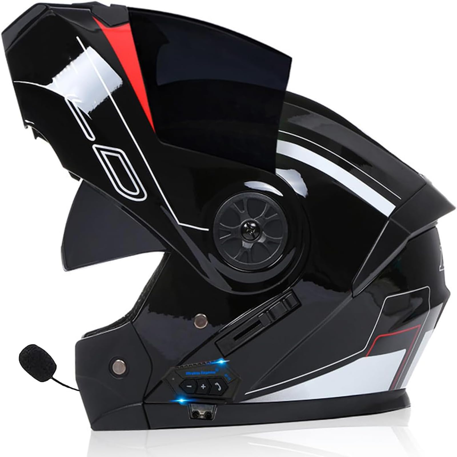 Anti-Fog Doppelspiegel Bluetooth Klapphelm Motorradhelm, Damen Herren Motocross Sturzhelm ECE Zertifiziert Klapphelm Integrierter Motorrad Bluetooth Helm Für Automatische Reaktion von SDPPTY