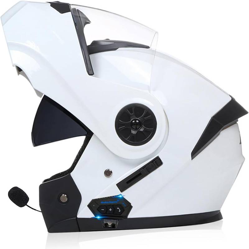 Anti-Fog Doppelspiegel Bluetooth Klapphelm Motorradhelm, Damen Herren Motocross Sturzhelm ECE Zertifiziert Klapphelm Integrierter Motorrad Bluetooth Helm Für Automatische Reaktion von SDPPTY