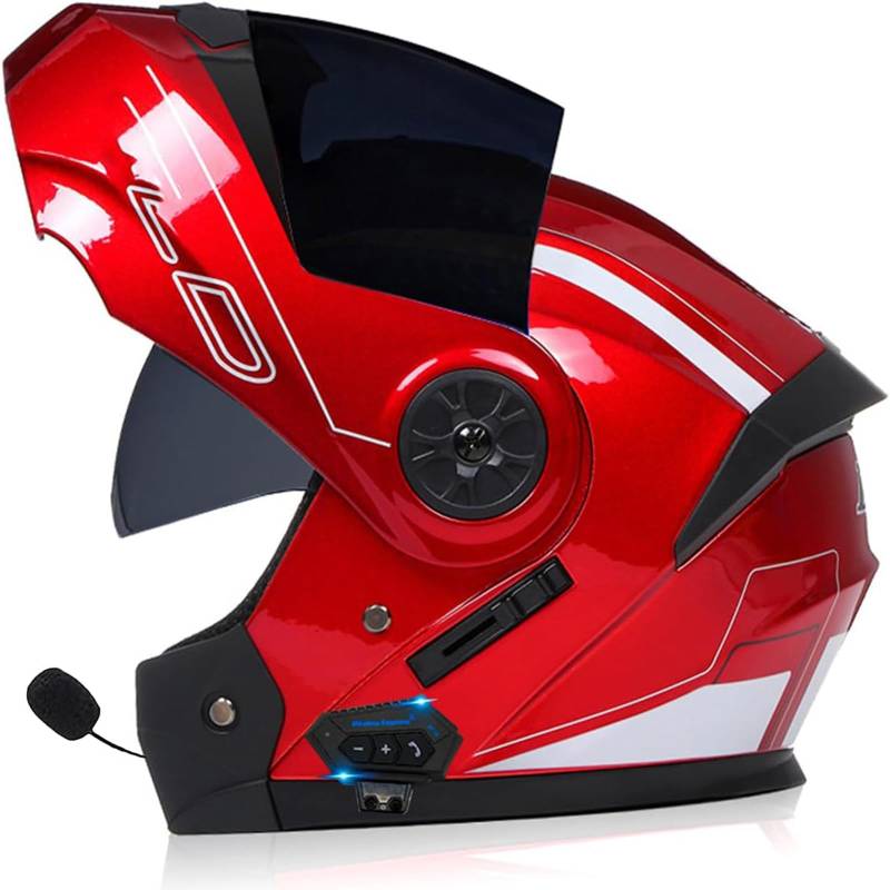 Motorrad Integrierter Bluetooth-Helm Mit Doppelvisier,Adults Klapphelm Mit Bluetooth, Motorradhelm Sturzhelm Für Herren Und Damen ECE Genehmigt Automatische Reaktion von SDPPTY