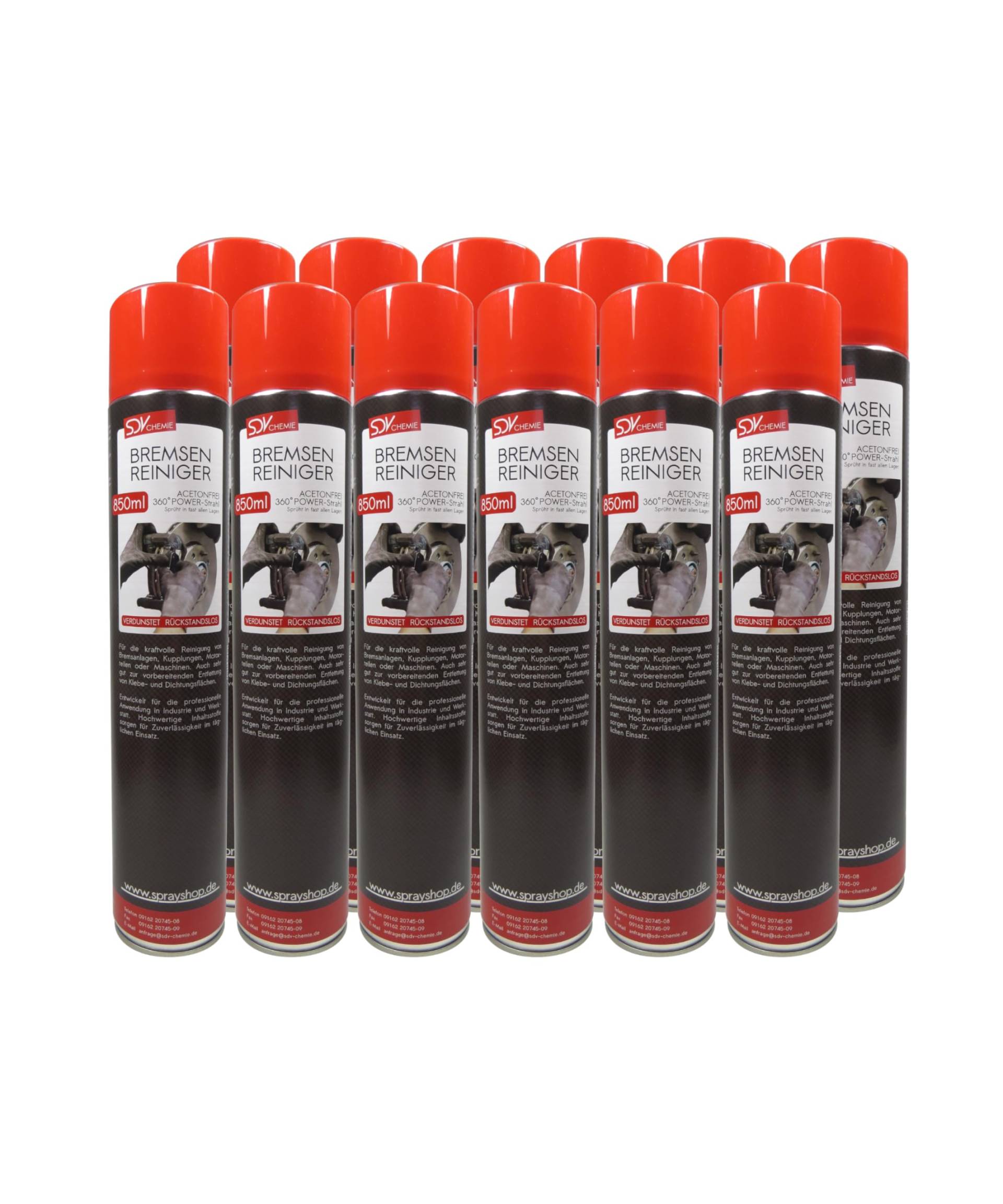 SDV Chemie Bremsenreiniger Spray 12x 850 ml Power Brake Cleaner 360° Ventil Teilereiniger von SDV Chemie