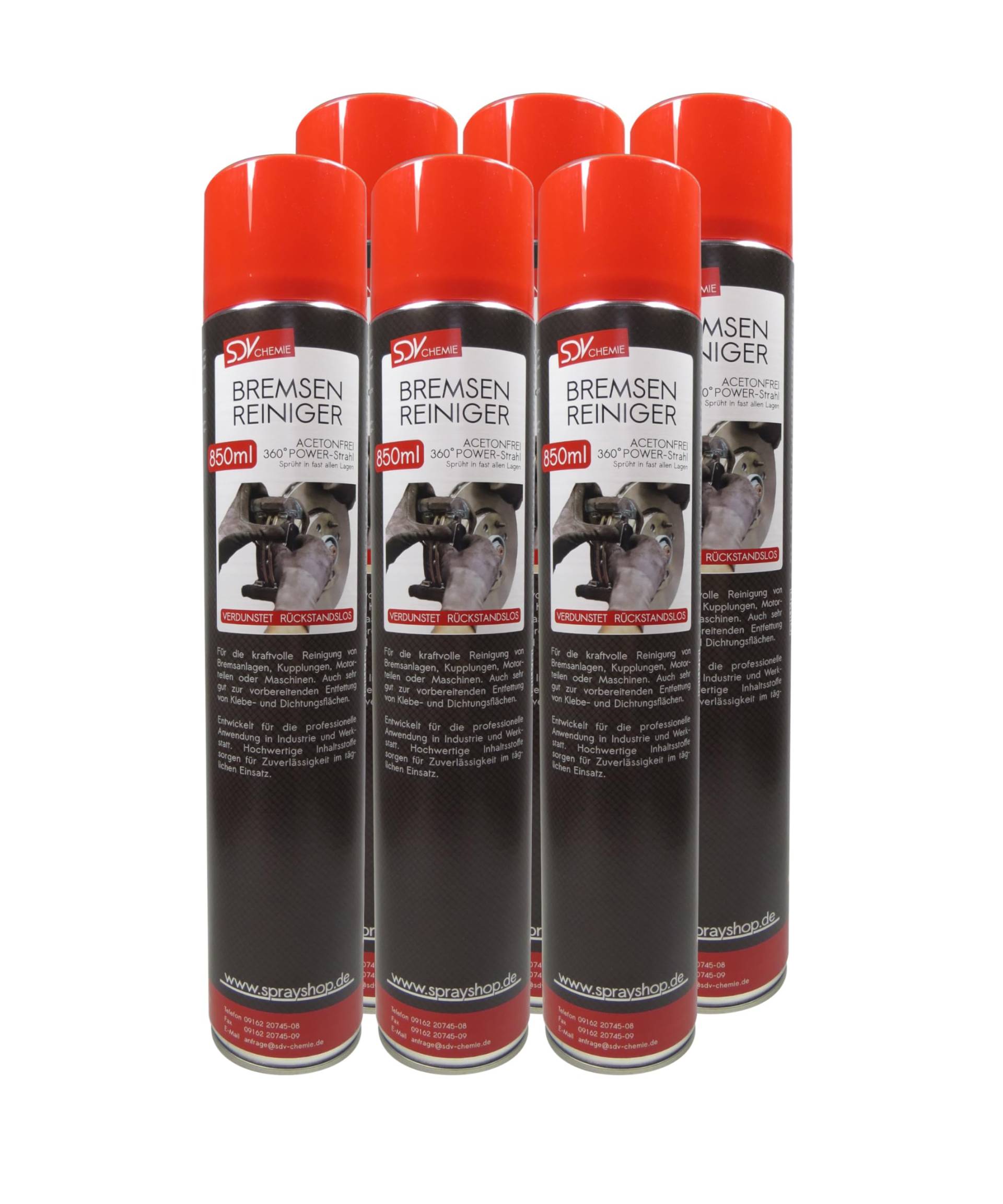 SDV Chemie Bremsenreiniger Spray 6X 850 ml Power Brake Cleaner 360° Ventil Teilereiniger von SDV Chemie