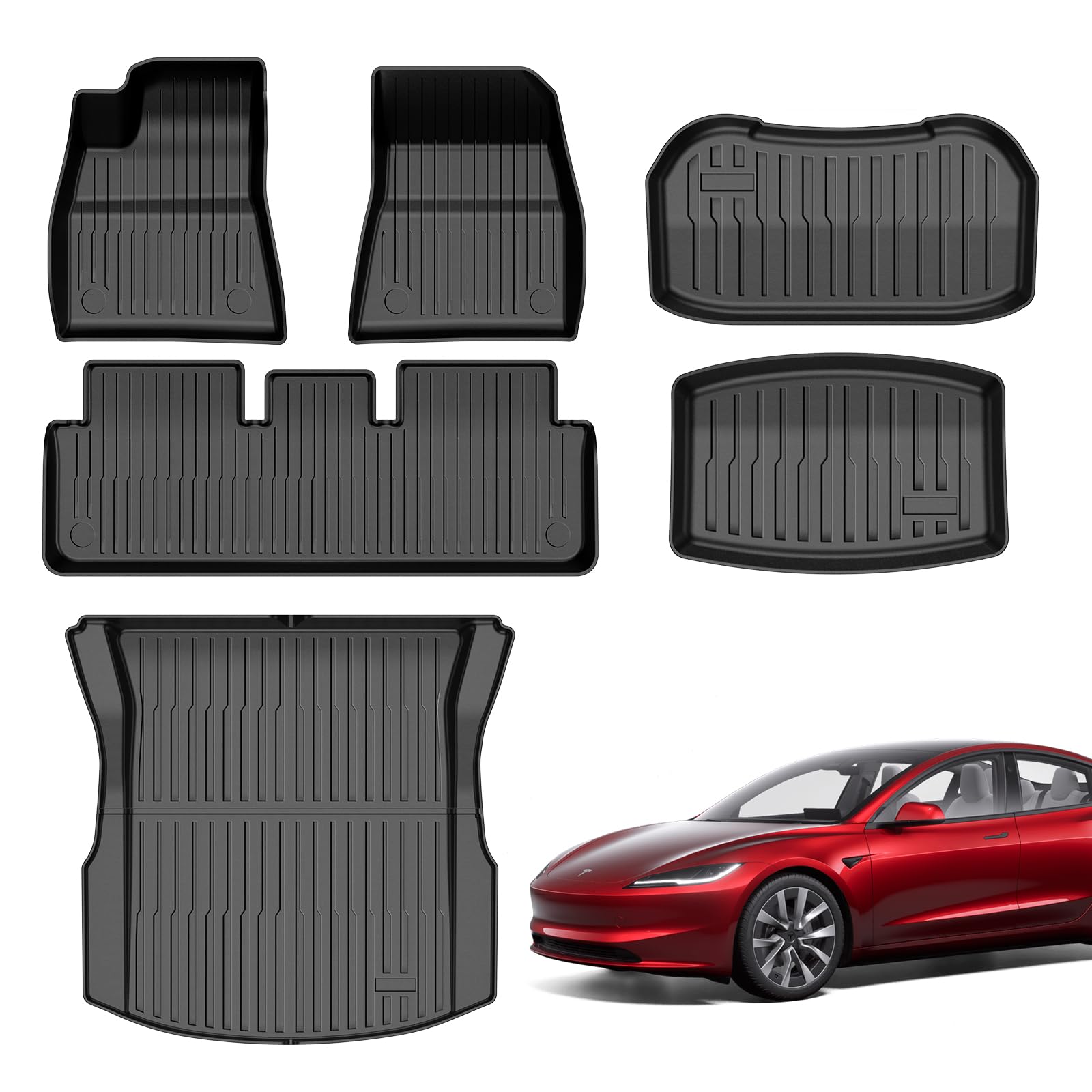 SEALIGHT 2024 Neue Version Fußmatten für Tesla Model 3 Highland Allwetterschutz TPE Cargo Liner Full Set Bodenmatten 6 Stück von SEALIGHT