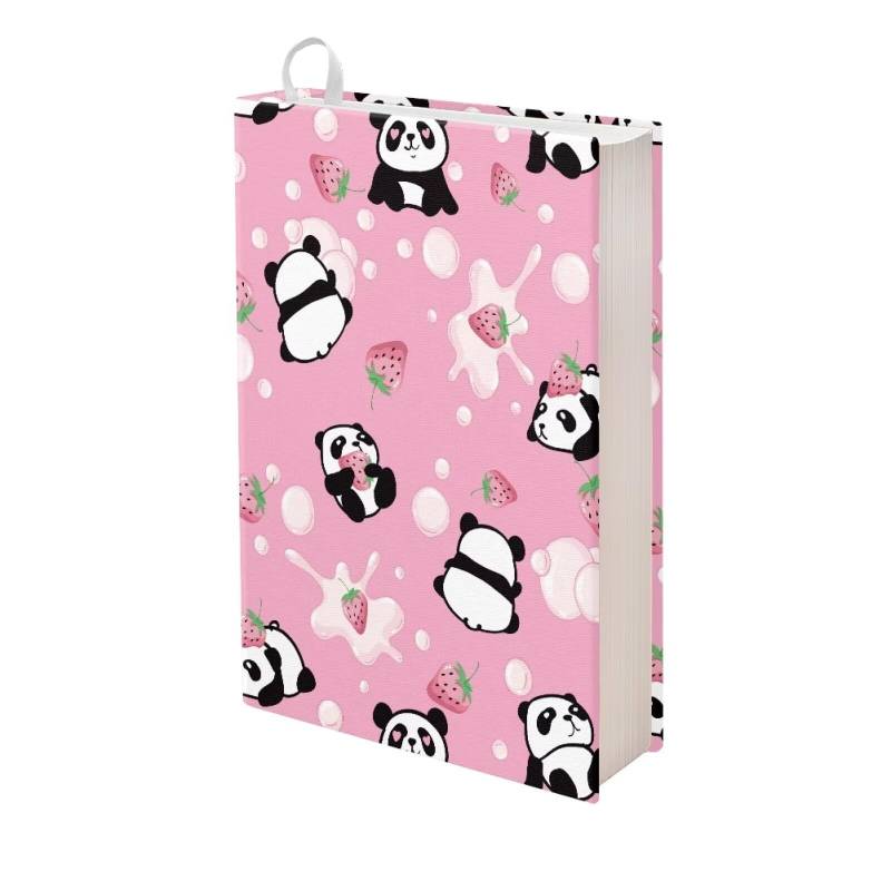 SEANATIVE Buchumschlag mit süßem Panda-Erdbeer-Druck, Jumbo-Hülle, passend für die meisten Hardcover-Lehrbücher bis zu 22,9 x 27,9 cm, einfach anzubringen, dehnbare Buchhüllen für Kinder und Mädchen von SEANATIVE