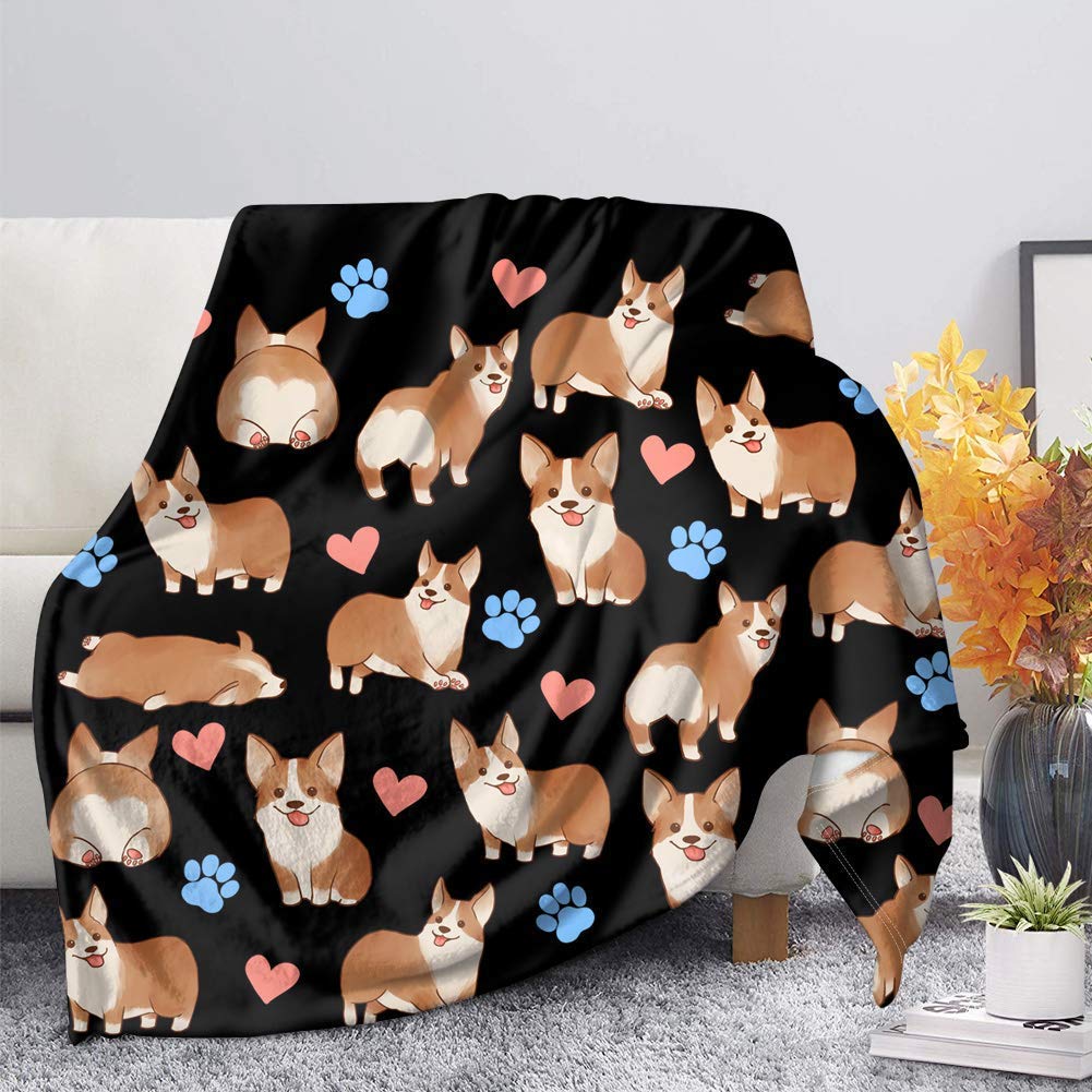 SEANATIVE Cartoon Corgi & schwarze Decke für Erwachsene und Kinder, bequemer Überwurf, Tierdecke für Sofa/Couch/Wohnzimmer, Größe XXL von SEANATIVE