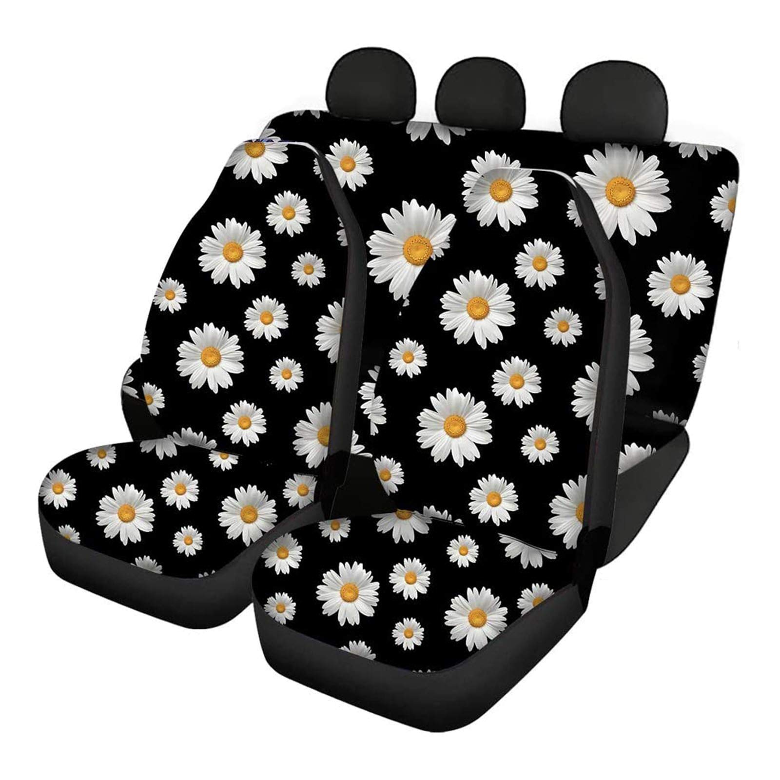 SEANATIVE Daisy Autositzbezüge-Set, universelles Auto-Innensitz-Zubehör für Limousine, UV, vorne und hinten, Schalensitzkissen, Schwarz von SEANATIVE