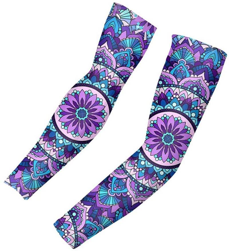 SEANATIVE Damen Sport Arm Sleeve Kühlende Kompression Athletic Sleeves Set von 2 Packungen Sonnenschutz Arm Cover Shield Gr. M, Mandala in Lila von SEANATIVE