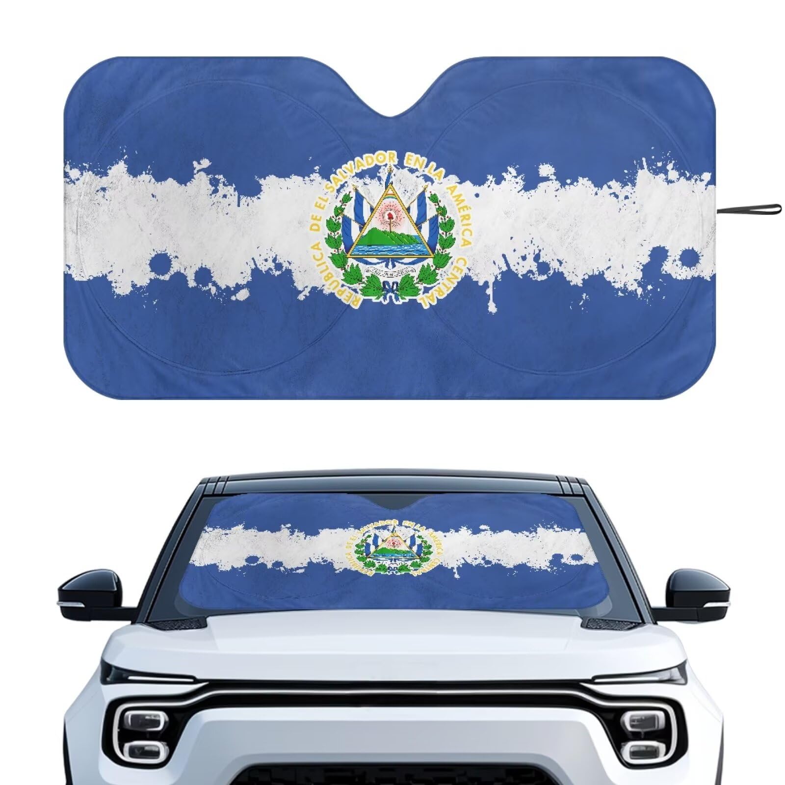 SEANATIVE Haitianische Flagge Auto Windschutzscheibe Sonnenschutz Universal Fit SUV LKW Schrägheck Front Auto Fenster Sonnenschutz Automotive Faltbare Schutzabdeckung um Ihr Fahrzeug kühl zu halten von SEANATIVE