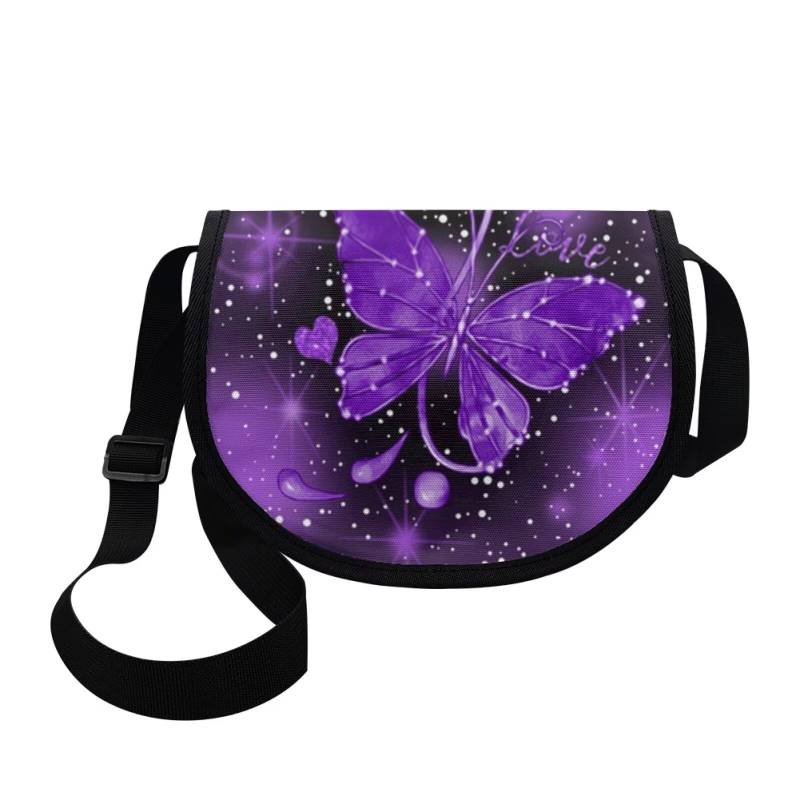 SEANATIVE Kleine Kinder-Umhängetasche, Reisetasche, tragbare Umhängetasche, Handtasche für Mädchen und Jungen, violettfarbener schmetterling, Einheitsgröße von SEANATIVE