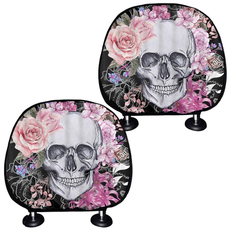 SEANATIVE Sugar Skull bedruckter Autositz-Kopfstützenbezug für Damen, modisches Kopfstützenkissen, passend für die meisten Fahrzeuginnenräume von SEANATIVE