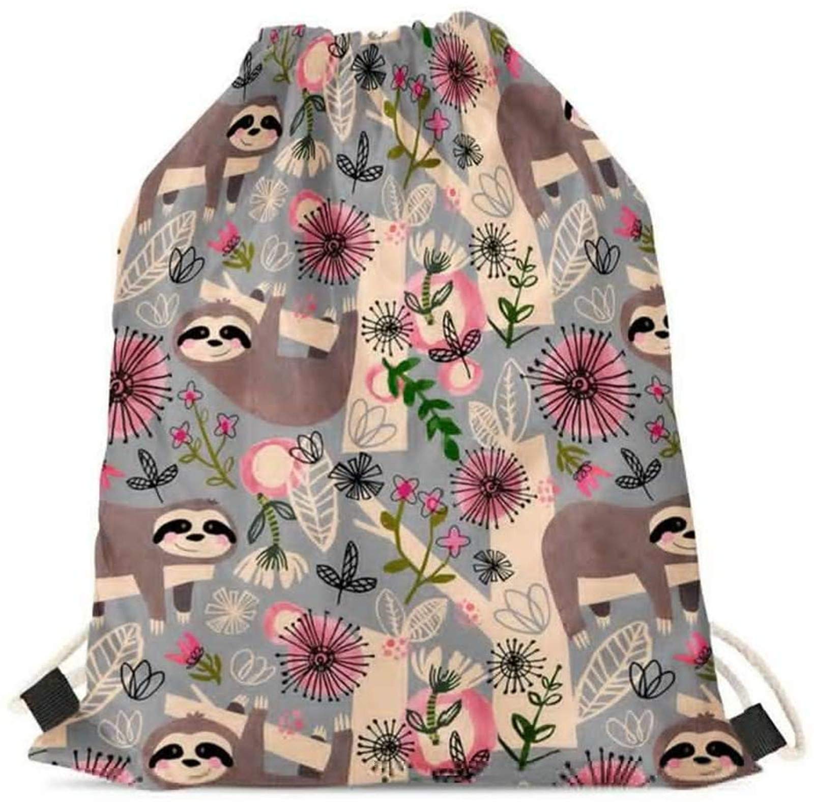 SEANATIVE Kordelzug-Rucksack mit Blumenmuster, Faultier-Design, Sporttasche, Segeltuch, Strandtasche, Geschenk von SEANATIVE