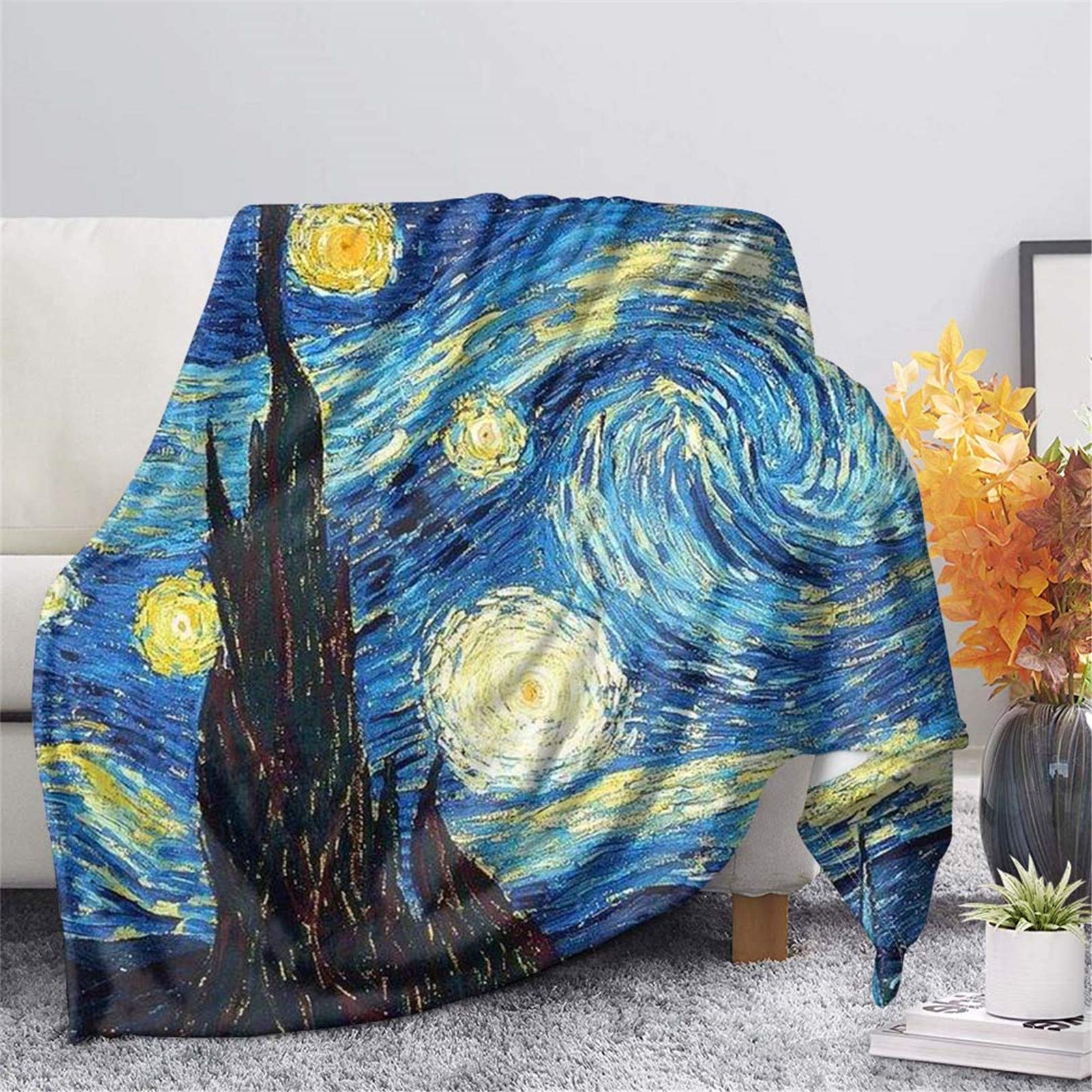 SEANATIVE Mikrofaser-Decken, superweicher Plüsch-Fleece-Überwurf, Decke mit Van Gogh, Sternennacht, Galaxie, Malerei, Künstler-Design, Sofabezug, gemütlich, warme Decke, 3XL von SEANATIVE