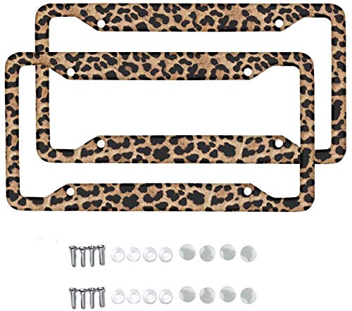 SEANATIVE Nummernschildhalter mit Leoparden-Print, 4 Löcher, wasserdichter Aluminium-Kennzeichenhalter, universell passend für Auto, SUV, LKW, Lieferwagen (2 Packungen) von SEANATIVE