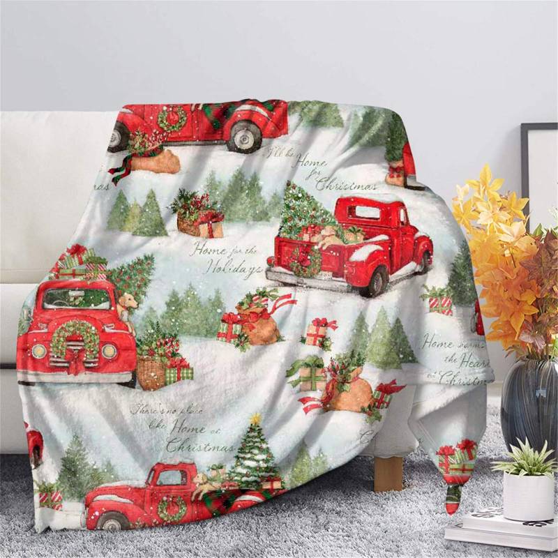 SEANATIVE Red Truck mit Weihnachtsbaum Labrador Hund bedruckte Weihnachts-Decke für Bett - Ultra weiche und flauschige Decken Plüsch Flanell Winter Quilts Bedcover-S von SEANATIVE