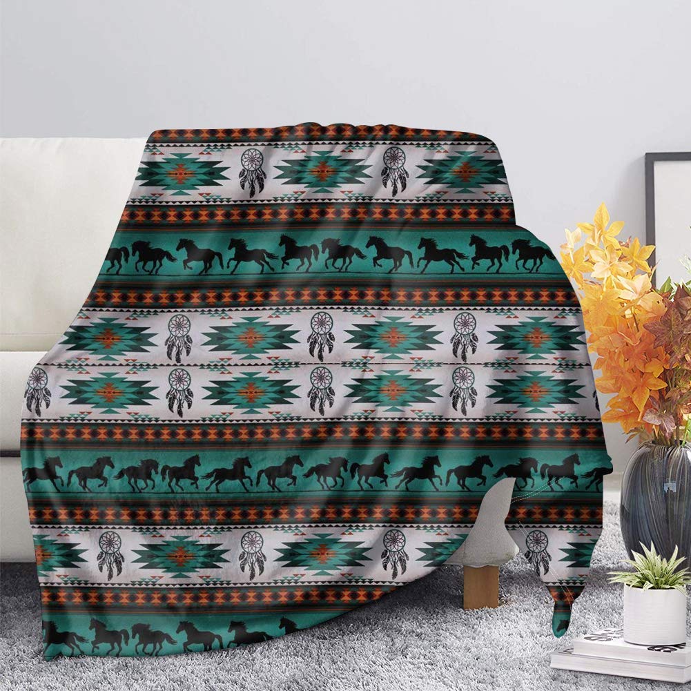 SEANATIVE Southwestern Pferde-Flanell-Decke, Aztekenmuster, gemütliches Couch/Bett, super weich und warm, zum Lesen und Entspannen, Größe 3XL von SEANATIVE