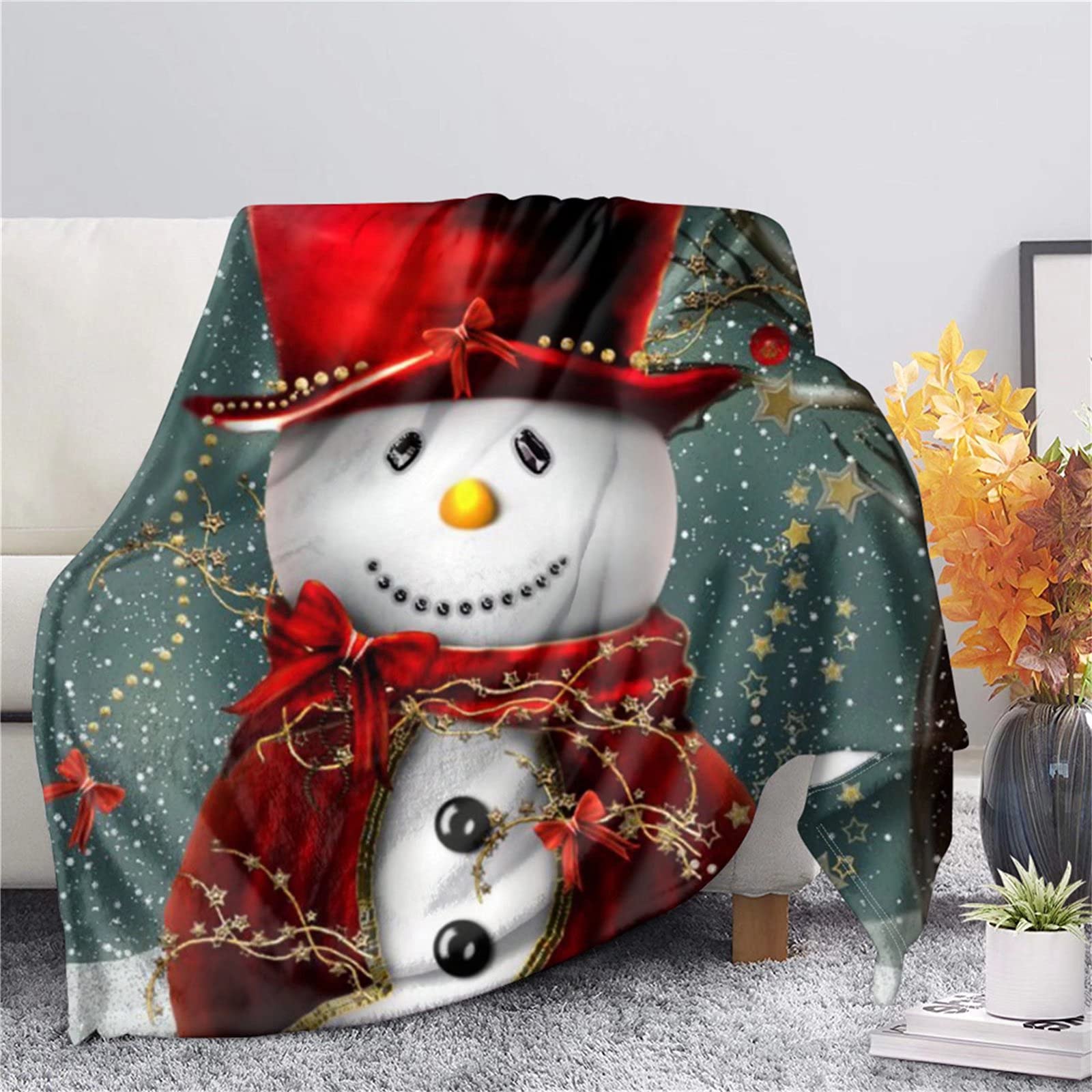 SEANATIVE Überwurfdecke mit Cartoon-Weihnachtsmotiv und Schneemann-Druck, gemütlich, warm, Flanell-Bettdecke für Kinder, Teenager, rechteckig von SEANATIVE