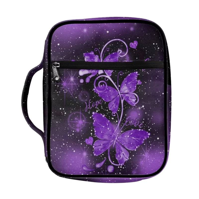 SEANATIVE Violette Bibelhülle mit Schmetterlings-Aufdruck, für Damen und Mädchen, leichte Bibelbuch-Tragetasche mit Grifftaschen, Make-up-Organizer von SEANATIVE