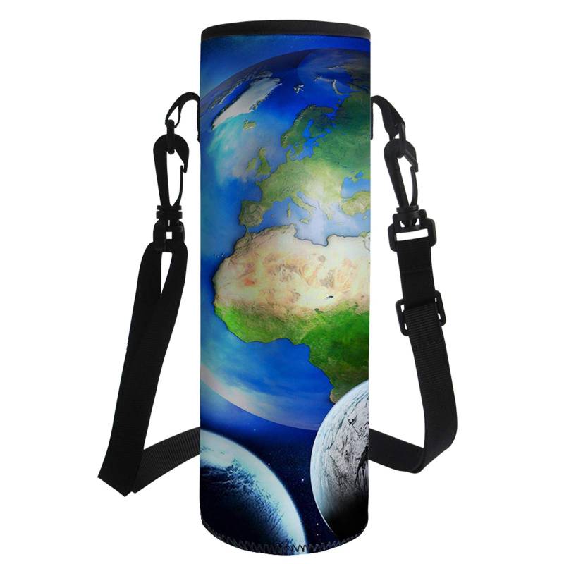 SEANATIVE Wasserflaschenhalter Tragegriff Flaschenhülle Blue Earth Verstellbare Schultergurte Getränkeflaschenkühler Flaschendeckel für Edelstahl Glas Kunststoff Flasche von SEANATIVE