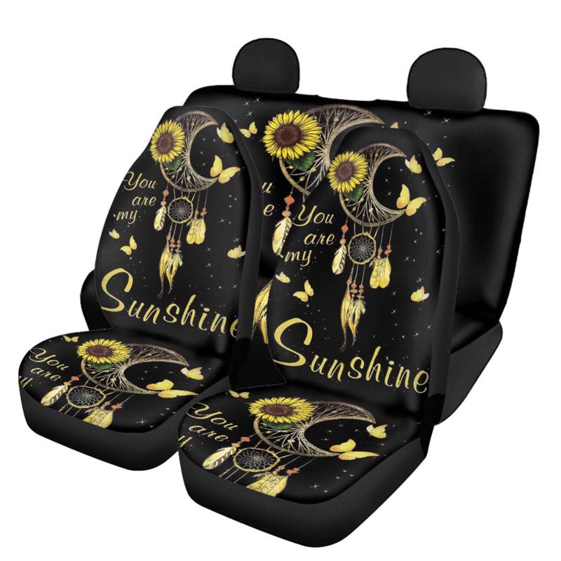 SEANATIVE You Are My Sunshine Universal-Autositzbezüge, Boho-Traumfänger-Muster, komplettes Set, hohe Rückenlehne, Vordersitz- und Rückbank-Sitzbezüge, Set von SEANATIVE