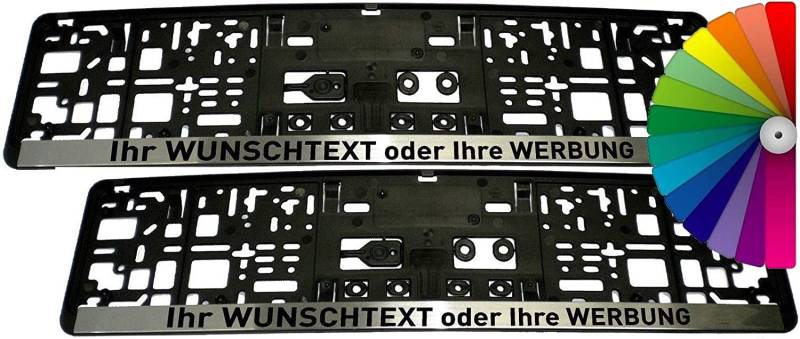 Satz (2 Stück) Kennzeichenhalter - Chrom Leiste - MIT INDIVIDUELLEM WUNSCHTEXT - inklusive 8 Befestigungsschrauben - PREMIUMQUALITÄT - Beschriftung Werbung Spruch Text personalisiert von SEEAS