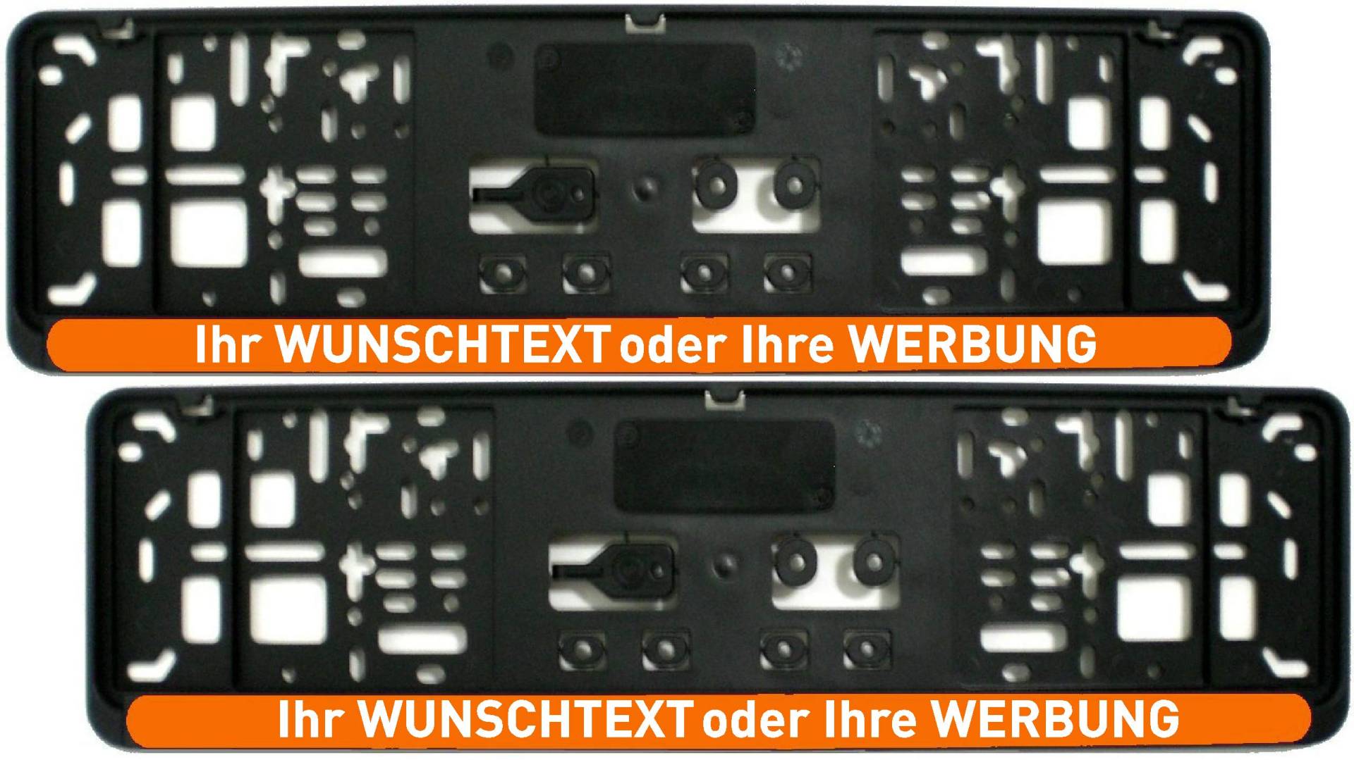 Satz (2 Stück) Kennzeichenhalter - KURZ 46 cm - ORANGE (Leiste) - mit INDIVIDUELLEM WUNSCHTEXT - PREMIUMQUALITÄT - personalisiert 460 mm von SEEAS