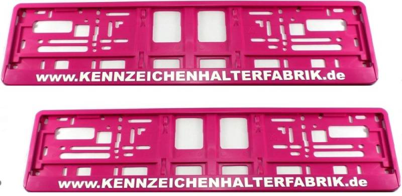 Satz (2 Stück) Kennzeichenhalter - PINK - MIT INDIVIDUELLEM WUNSCHTEXT! - PREMIUMQUALITÄT! - Werbung Text Spruch Beschriftung personalisiert von SEEAS