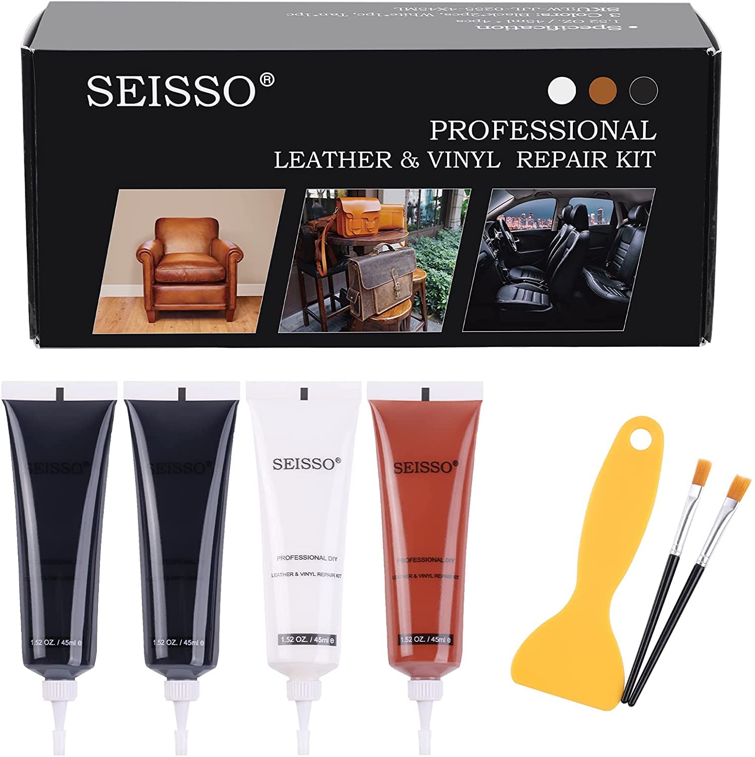 SEISSO Furniture Repair KIT, Leder Reparatur Set, Vinyl und Lederreparaturset für Autositz, Möbel, Sofas, Lederjacke, Jacken, Lederreparatur Creme, 45ml*4 von SEISSO