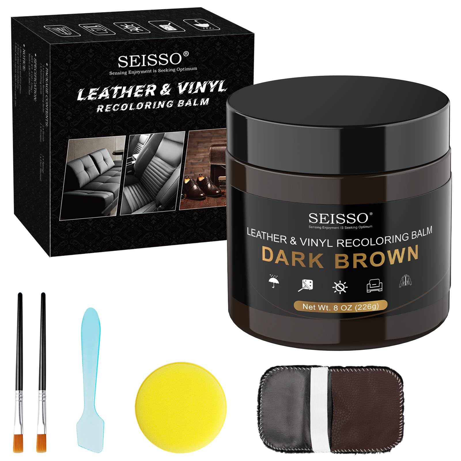 SEISSO Leder Reparatur Set, 200g Lederreparatur Creme, Lederbalsam, Leder-Restaurator, Lederkratzer Reparatur für Gürtel, Schuhe, Autositze, Sofas, Lederpflegebalsam, Mittelbraun von SEISSO