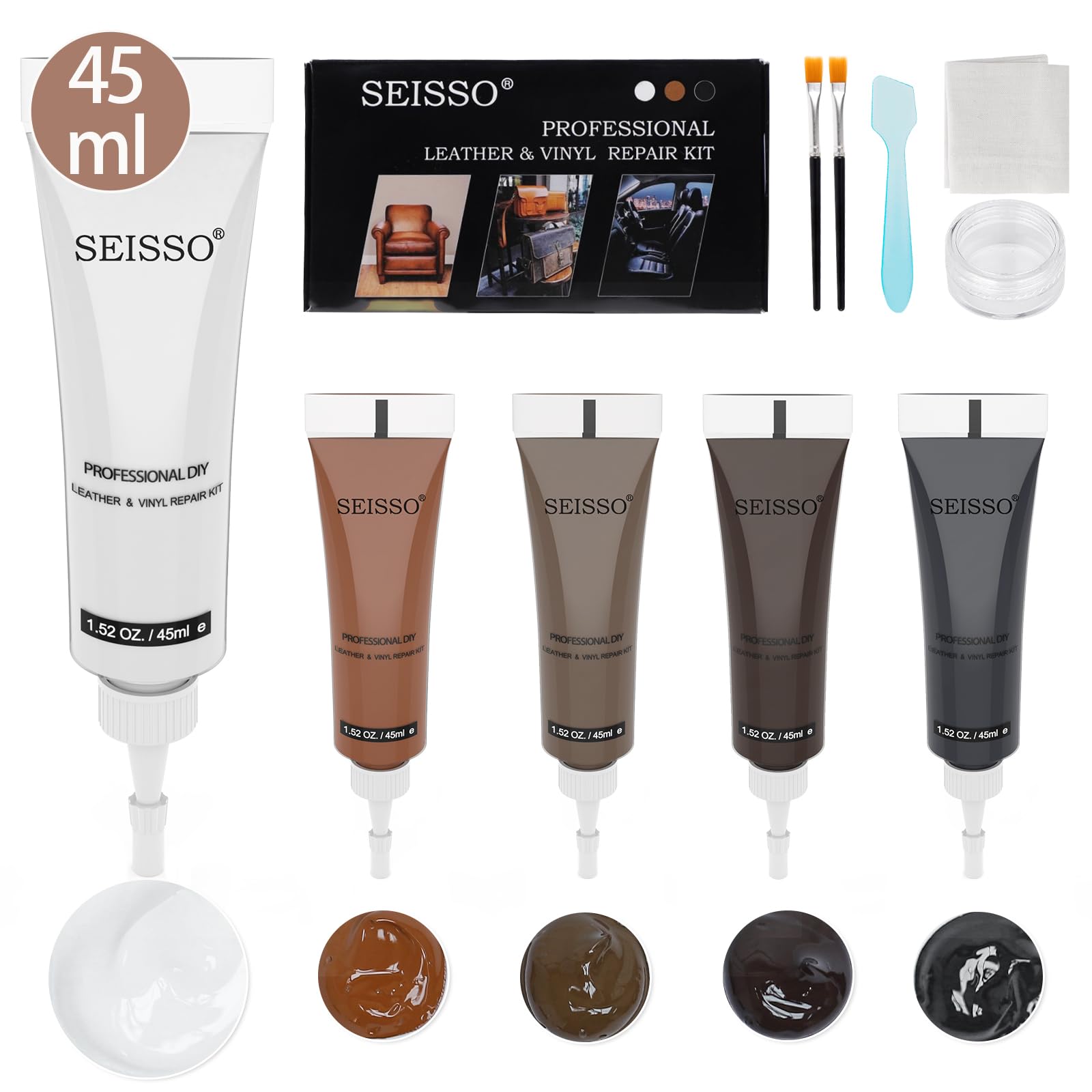 SEISSO Leder Reparatur Set, Lederreparatur Creme, Leder Reparatursätze, Mischbare Lederreparatursets, Leder Farbe Reparaturset von Lederkratzern für Leadercouch, Schuhe, Mäntel, Autositz von SEISSO