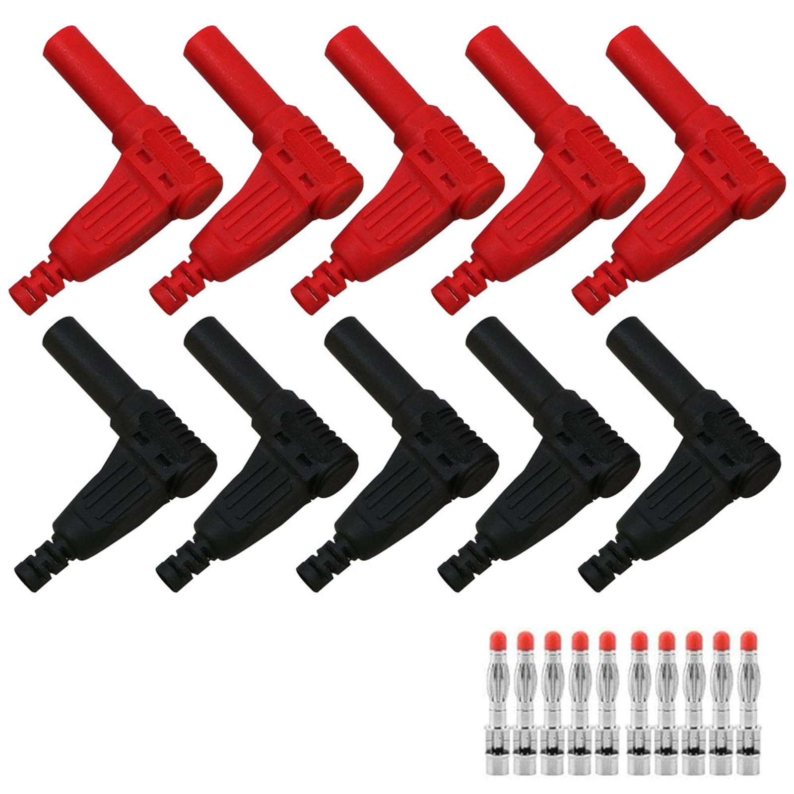 10 Stück Steckverbinder, 90 Grad Bananenstecker Rechter Winkel 4mm Bananenstecker Stecker für Multimeter Prüfleitungen Enden Sonden (Rot+Schwarz) von SEIWEI