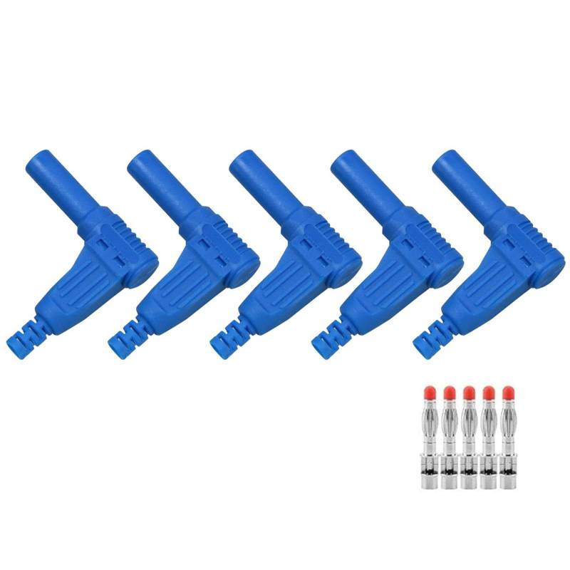 5 Stück Steckverbinder, 90 Grad Bananenstecker Rechter Winkel 4mm Bananenstecker Stecker für Multimeter Prüfleitungen Enden Sonden (Blau) von SEIWEI