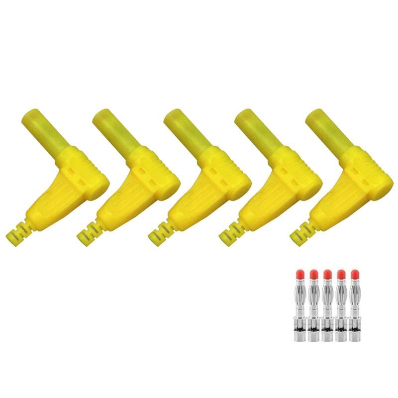 5 Stück Steckverbinder, 90 Grad Bananenstecker Rechter Winkel 4mm Bananenstecker Stecker für Multimeter Prüfleitungen Enden Sonden (Gelb) von SEIWEI