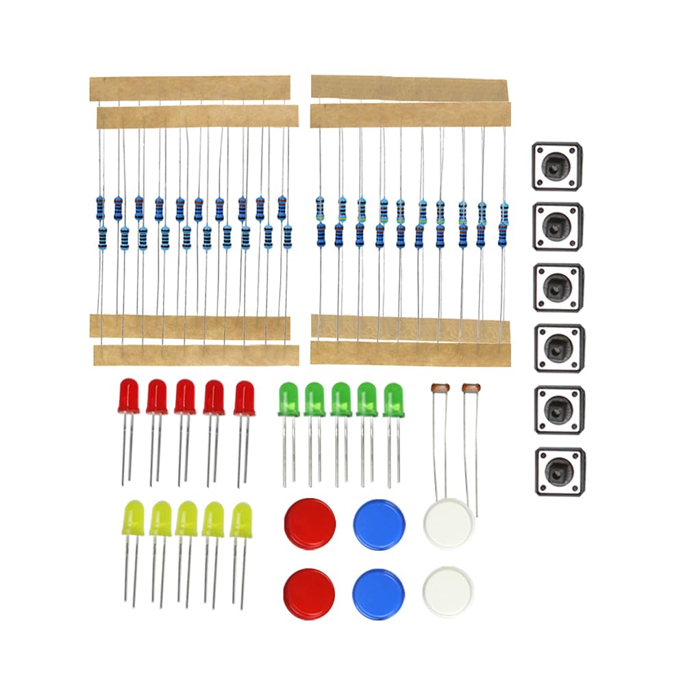 Elektronikkomponenten-Starterkit mit Mini-Steckbrett mit 400 Löchern, LED-Leuchten, Widerstand und Knopfkappe für elektronisches Lernen von SEIWEI