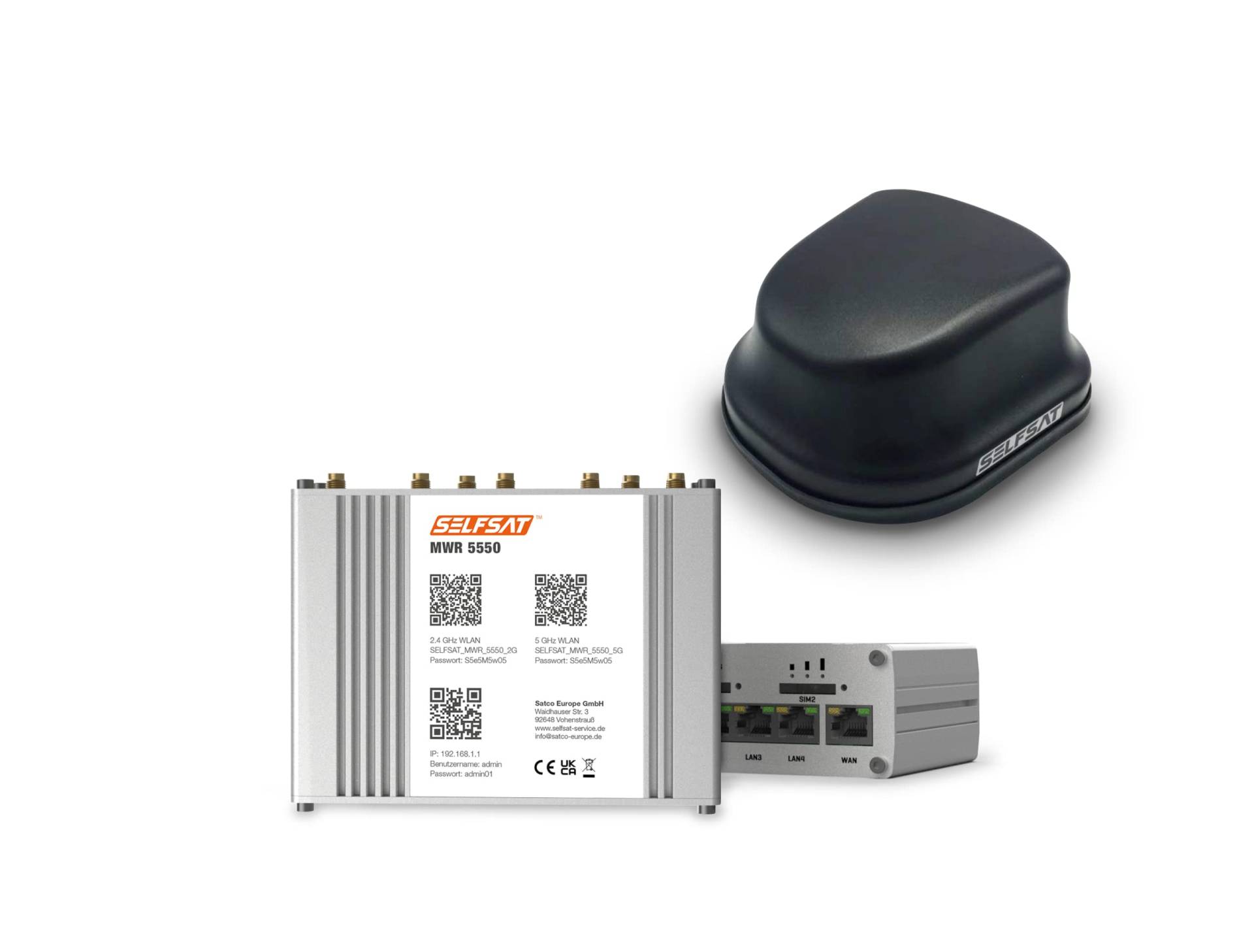 SELFSAT MWR 5550 (4G / LTE / 5G & WLAN Internet Router bis 3,3 Gbps inkl. 5G Dachantenne), Starlink kompatibel von SELFSAT