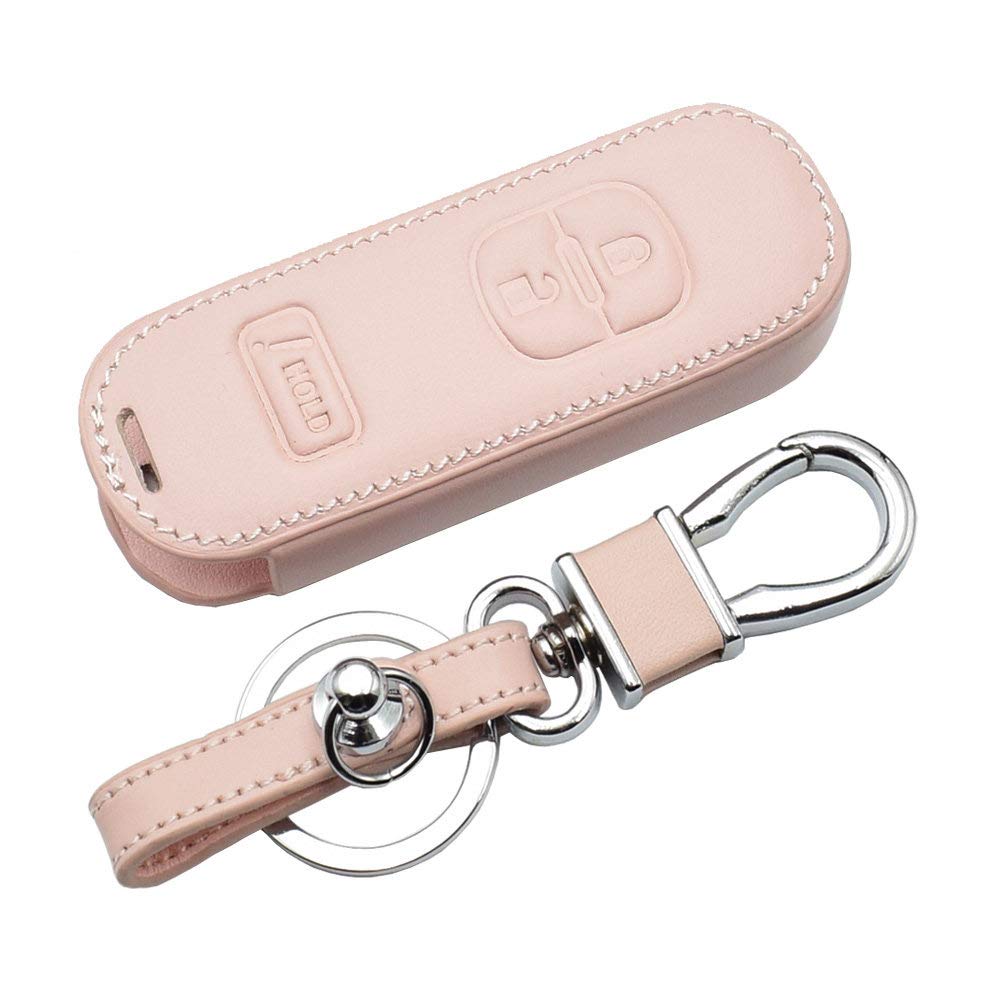 SELIYA Leder Autoschlüsseletui, passend für Mazda 3 6 CX9 CX3 CX5 CX7 Speed ​​Protector Cover Schlüsselanhänger Tasche Autozubehör,Rosa von SELIYA