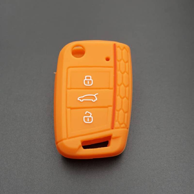 SELIYA Silikon Autoschlüssel Schutzhülle, passend für VW Golf 7 MK7, passend für Skoda Octavia A7 Polo Remote Key Jacket Tasche Auto-Styling,Orange von SELIYA