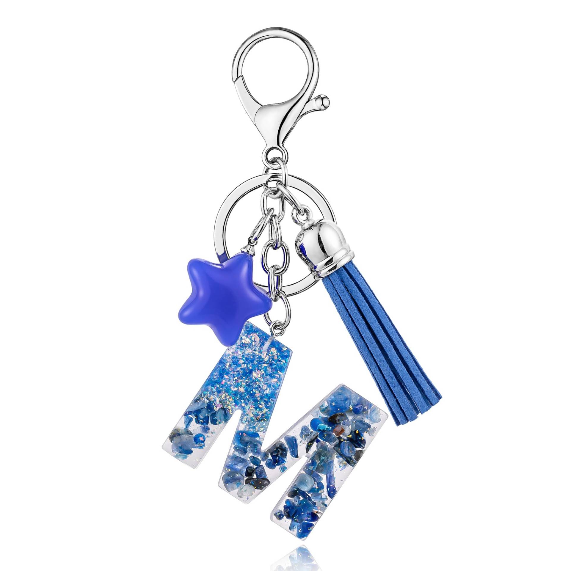 SELOVO Blaue Initiale Schlüsselanhänger Quaste Buchstabe Alphabet Stern Tasche Charm Schlüsselanhänger - blau - Medium von SELOVO