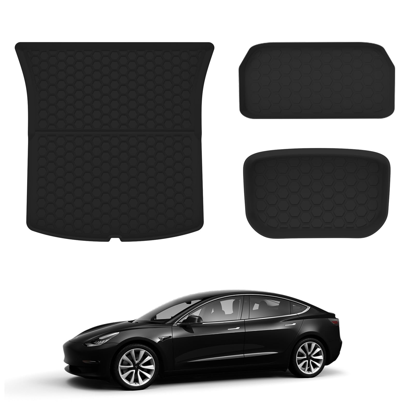 Tesla Model Y Allwetter-Fußmatten, passgenau, komplettes Set, Fußmatten für den Boden + vordere Kofferraummatte + hintere Kofferraummatte, passend für 5-Sitzer (Tesla Y Rear Mats 3Pcs) von SENDR.KR